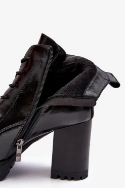 Damskie buty S.Barski Botki Sznurowane|Botki Na Słupku*Botki Lakierowane Na Słupku Ocieplane Czarne D&A MR870-54