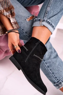 Boto Botki Na Koturnie Z Łańcuszkiem Zamszowe Czarne Eliza