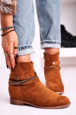 Boto Botki Na Koturnie|Czarne Botki*Botki Na Koturnie Z Łańcuszkiem Zamszowe Brązowe Eliza