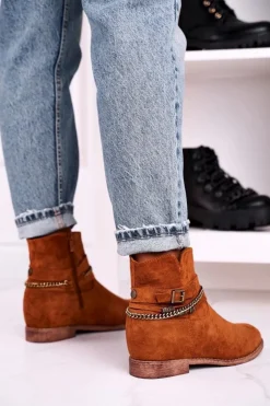 Boto Botki Na Koturnie|Czarne Botki*Botki Na Koturnie Z Łańcuszkiem Zamszowe Brązowe Eliza