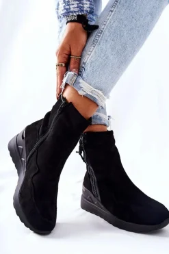 Damskie Evento Botki Na Koturnie Zamszowe Czarne Athelaine