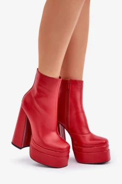 Boto Botki Ocieplane|Botki Na Słupku*Botki Na Masywnej Platformie I Słupku Ocieplane Czerwone Selahra Czerwony