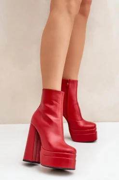 Boto Botki Ocieplane|Botki Na Słupku*Botki Na Masywnej Platformie I Słupku Ocieplane Czerwone Selahra Czerwony