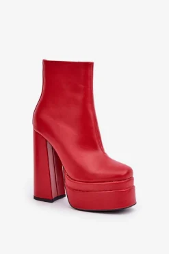 Boto Botki Ocieplane|Botki Na Słupku*Botki Na Masywnej Platformie I Słupku Ocieplane Czerwone Selahra Czerwony