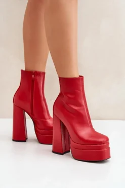 Boto Botki Ocieplane|Botki Na Słupku*Botki Na Masywnej Platformie I Słupku Ocieplane Czerwone Selahra Czerwony