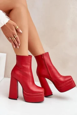 Boto Botki Ocieplane|Botki Na Słupku*Botki Na Masywnej Platformie I Słupku Ocieplane Czerwone Selahra Czerwony