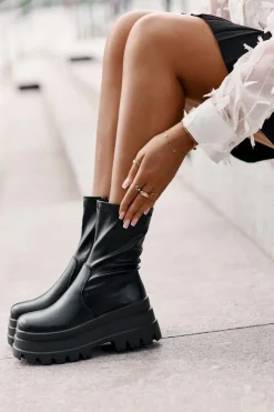 Boto Botki Ocieplane|Czarne Botki*Botki Na Masywnej Platformie Czarne Florinara