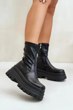 Boto Botki Ocieplane|Czarne Botki*Botki Na Masywnej Platformie Czarne Florinara