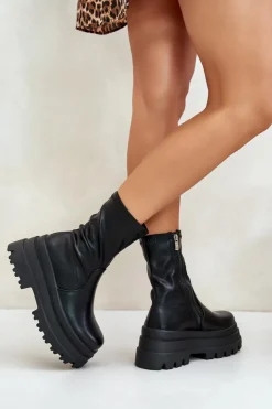 Boto Botki Ocieplane|Czarne Botki*Botki Na Masywnej Platformie Czarne Florinara