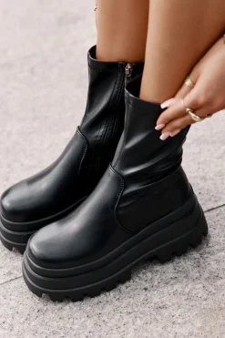 Boto Botki Ocieplane|Czarne Botki*Botki Na Masywnej Platformie Czarne Florinara