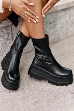 Boto Botki Ocieplane|Czarne Botki*Botki Na Masywnej Platformie Czarne Florinara