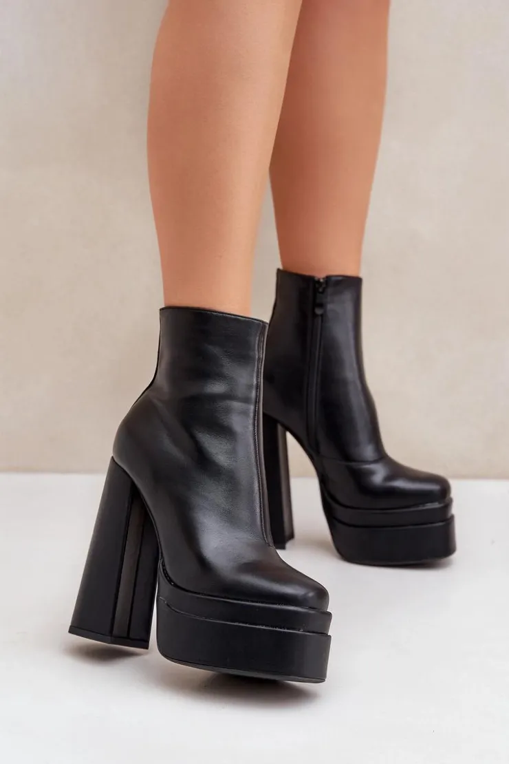 Clearance Boto Botki Na Masywnej Platformie I Słupku Ocieplane Czarne Selahra
