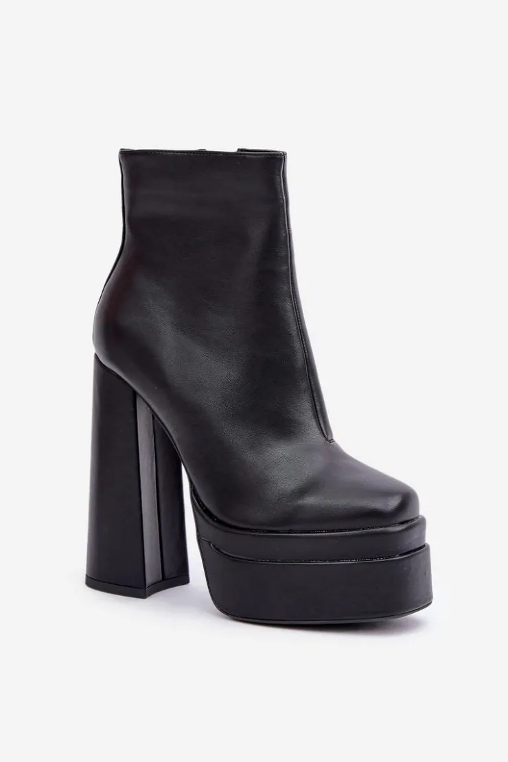 Clearance Boto Botki Na Masywnej Platformie I Słupku Ocieplane Czarne Selahra