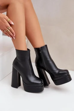 Clearance Boto Botki Na Masywnej Platformie I Słupku Ocieplane Czarne Selahra