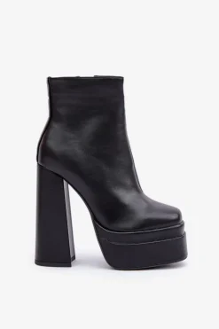 Clearance Boto Botki Na Masywnej Platformie I Słupku Ocieplane Czarne Selahra