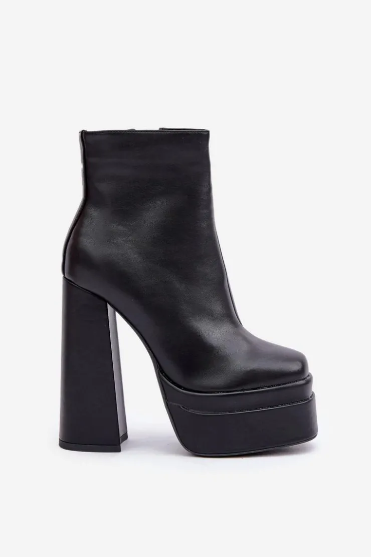 Clearance Boto Botki Na Masywnej Platformie I Słupku Ocieplane Czarne Selahra