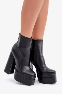 Clearance Boto Botki Na Masywnej Platformie I Słupku Ocieplane Czarne Selahra