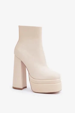 Damskie Boto Botki Na Masywnej Platformie I Słupku Ocieplane Jasnobeżowe Selahra