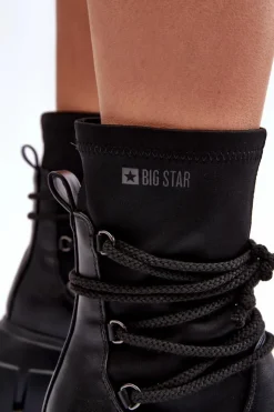 Damskie Big Star Shoes Botki Na Masywnej Platformie Z Wiązaniem Czarne Big Star MM274590
