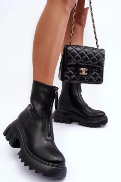 Boto Brązowe I Beżowe Botki|Botki Płaskie*Botki Na Masywnej Platformie Z Suwakiem Czarne Kusma