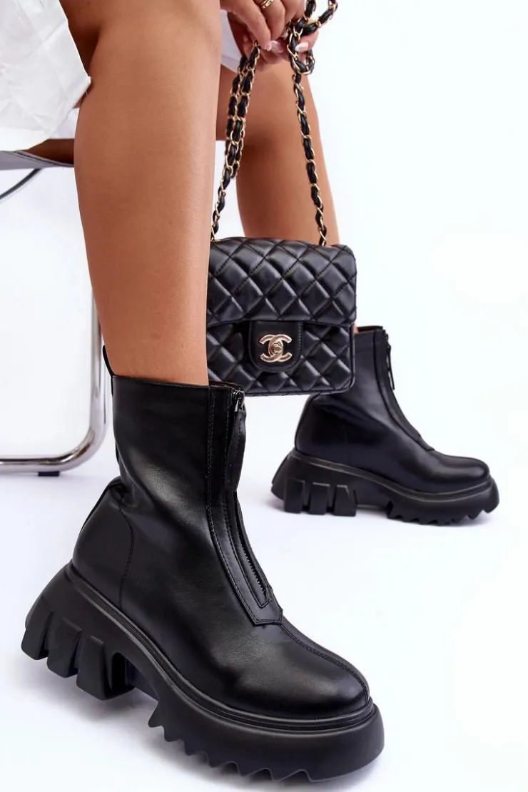 Boto Brązowe I Beżowe Botki|Botki Płaskie*Botki Na Masywnej Platformie Z Suwakiem Czarne Kusma