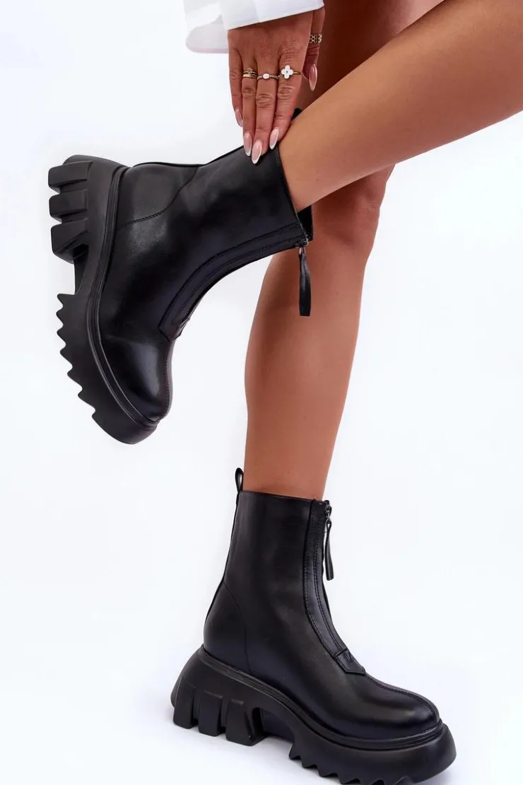 Boto Brązowe I Beżowe Botki|Botki Płaskie*Botki Na Masywnej Platformie Z Suwakiem Czarne Kusma