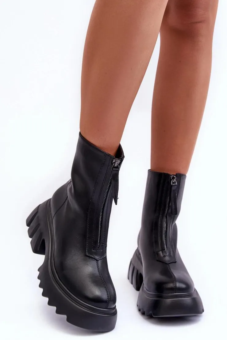 Boto Brązowe I Beżowe Botki|Botki Płaskie*Botki Na Masywnej Platformie Z Suwakiem Czarne Kusma