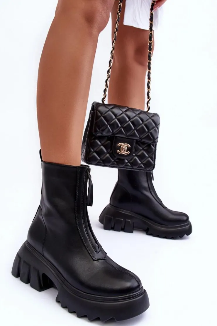 Boto Brązowe I Beżowe Botki|Botki Płaskie*Botki Na Masywnej Platformie Z Suwakiem Czarne Kusma