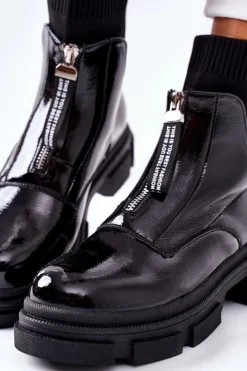 Damskie Boto Botki Na Masywnej Podeszwie Czarne Chicago
