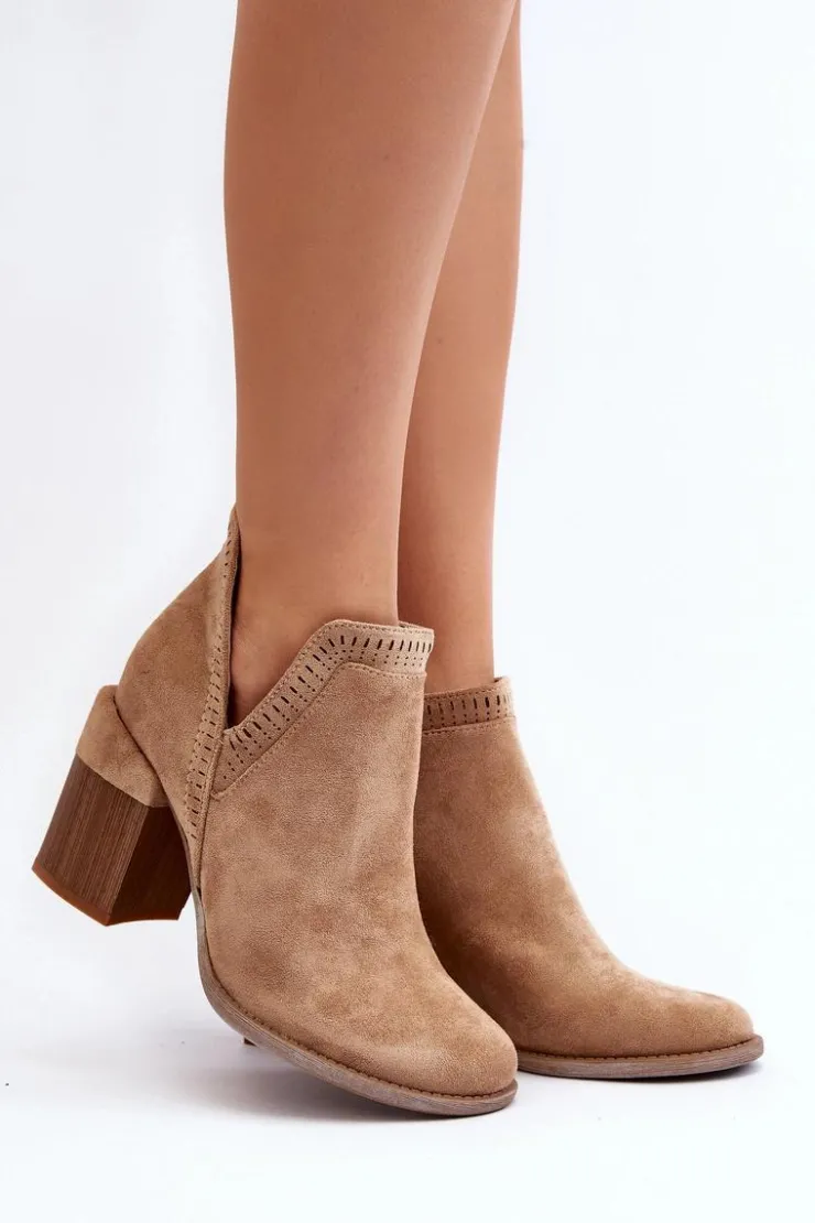 Boto Botki Wiosenne|Botki Na Słupku*Botki Na Masywnym Słupku Z Wycięciem Beżowe Jolnima
