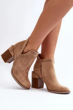 Boto Botki Wiosenne|Botki Na Słupku*Botki Na Masywnym Słupku Z Wycięciem Beżowe Jolnima