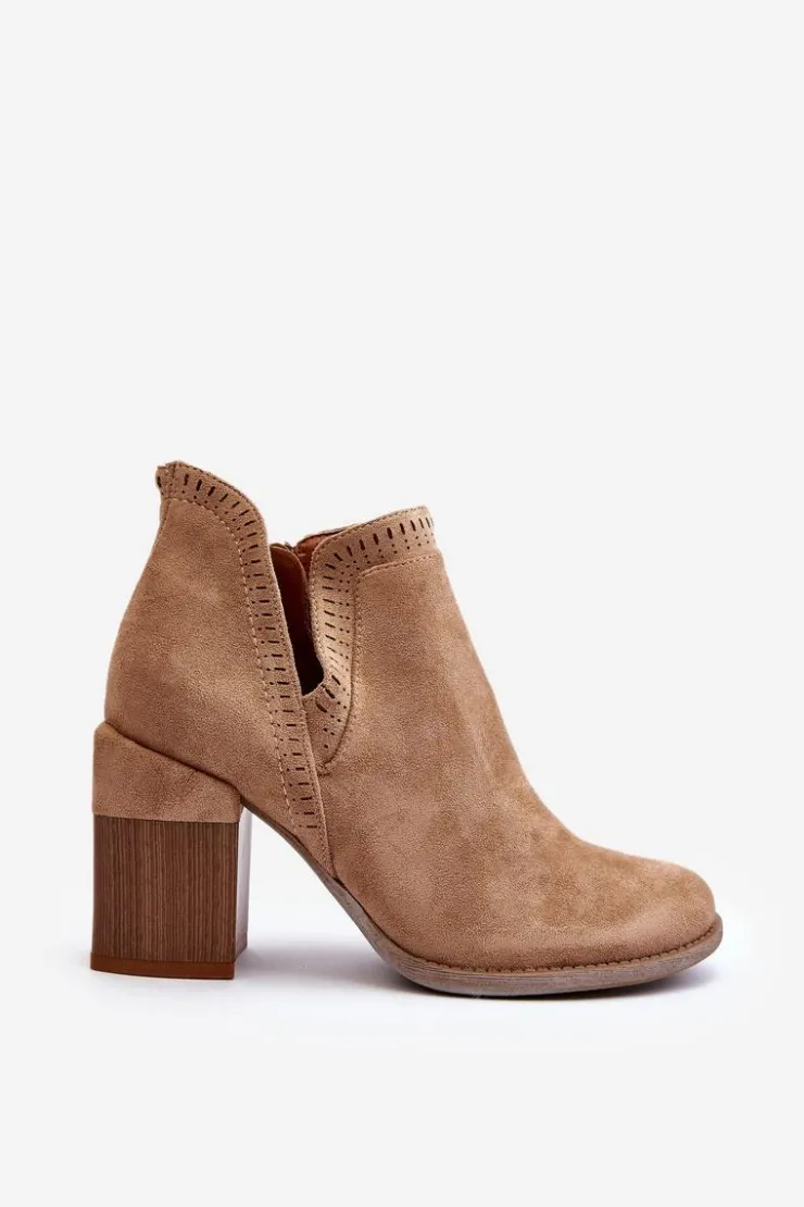Boto Botki Wiosenne|Botki Na Słupku*Botki Na Masywnym Słupku Z Wycięciem Beżowe Jolnima