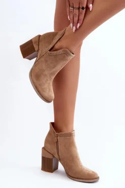 Boto Botki Wiosenne|Botki Na Słupku*Botki Na Masywnym Słupku Z Wycięciem Beżowe Jolnima