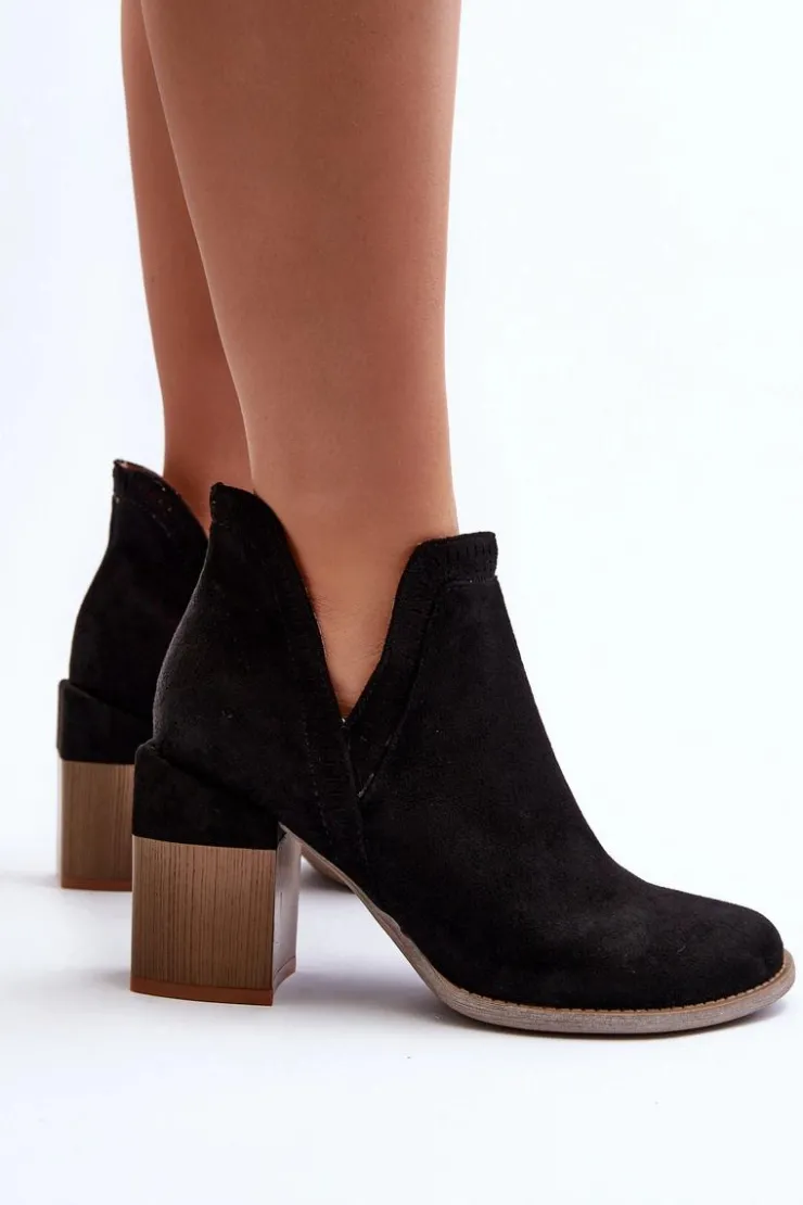 Clearance Boto Botki Na Masywnym Słupku Z Wycięciem Czarne Jolnima Czarny