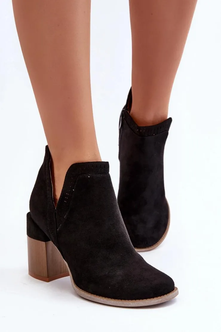 Clearance Boto Botki Na Masywnym Słupku Z Wycięciem Czarne Jolnima Czarny