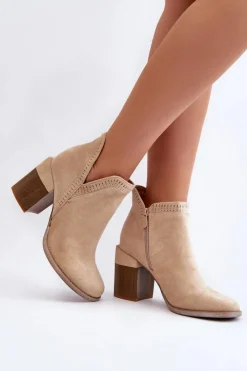 Damskie Boto Botki Na Masywnym Słupku Z Wycięciem Jasnobeżowe Jolnima