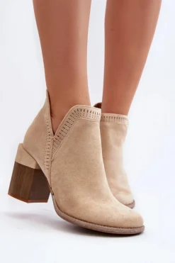 Damskie Boto Botki Na Masywnym Słupku Z Wycięciem Jasnobeżowe Jolnima