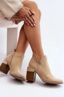 Damskie Boto Botki Na Masywnym Słupku Z Wycięciem Jasnobeżowe Jolnima