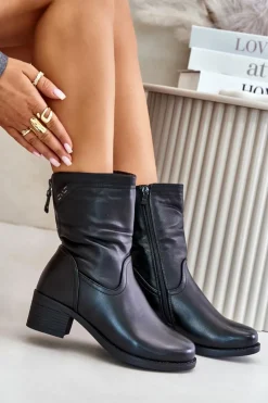 Damskie Buty damskie Vinceza Botki Na Niskim Obcasie Ocieplane Futerkiem Vinceza 85155 Czarne