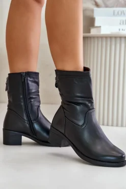 Damskie Buty damskie Vinceza Botki Na Niskim Obcasie Ocieplane Futerkiem Vinceza 85155 Czarne