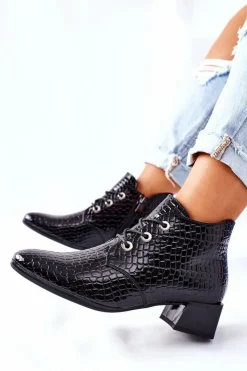 Buty damskie Vinceza Botki Sznurowane|Czarne Botki*Botki na Obcasie Czarne Albeq