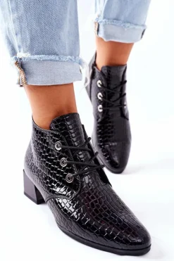 Buty damskie Vinceza Botki Sznurowane|Czarne Botki*Botki na Obcasie Czarne Albeq
