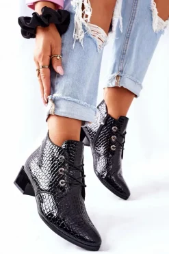 Buty damskie Vinceza Botki Sznurowane|Czarne Botki*Botki na Obcasie Czarne Albeq