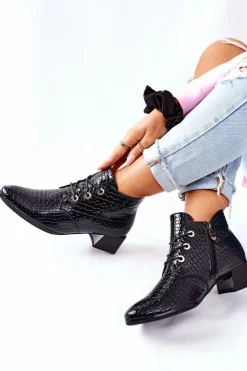 Buty damskie Vinceza Botki Sznurowane|Czarne Botki*Botki na Obcasie Czarne Albeq