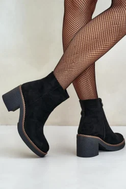 Hot Boto Botki Na Obcasie Słupku Eko Zamszowe Ocieplane Na Zamek Czarne Lerallea