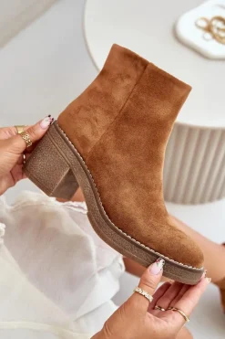 Boto Botki Wiosenne|Botki Ocieplane*Botki Na Obcasie Słupku Eko Zamszowe Ocieplane Na Zamek Camel Lerallea