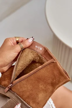 Boto Botki Wiosenne|Botki Ocieplane*Botki Na Obcasie Słupku Eko Zamszowe Ocieplane Na Zamek Camel Lerallea