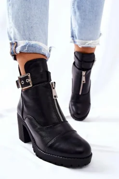 Boto Botki Na Słupku|Czarne Botki*Botki Na Obcasie Z Klamrą Czarne Clive