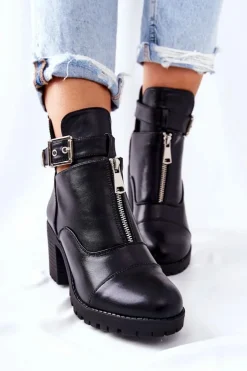 Boto Botki Na Słupku|Czarne Botki*Botki Na Obcasie Z Klamrą Czarne Clive