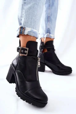 Boto Botki Na Słupku|Czarne Botki*Botki Na Obcasie Z Klamrą Czarne Clive